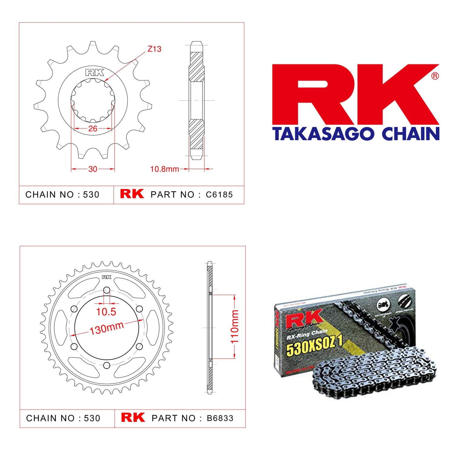 Yamaha FZ 1 FAZER Rk X-ring Zincir Dişli Set 530 XSO 17/45T - görsel 3