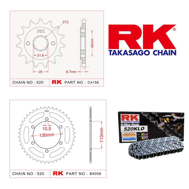 Kawasaki ER 500 Rk Zincir Dişli Set 520 KLO O-Ring 17/42T