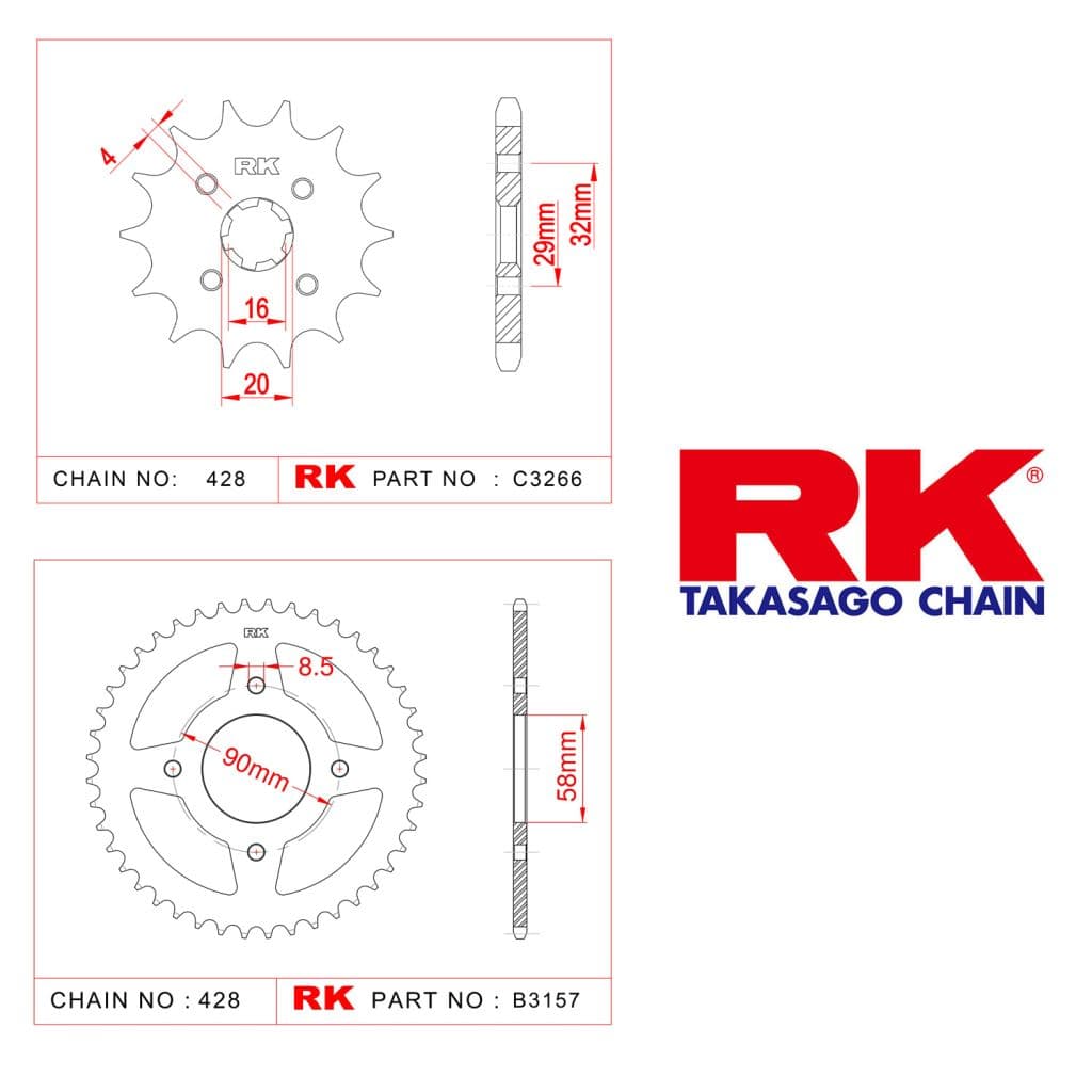 Suzuki GSX  125 S Rk Ön Arka Dişli 428-14/45T