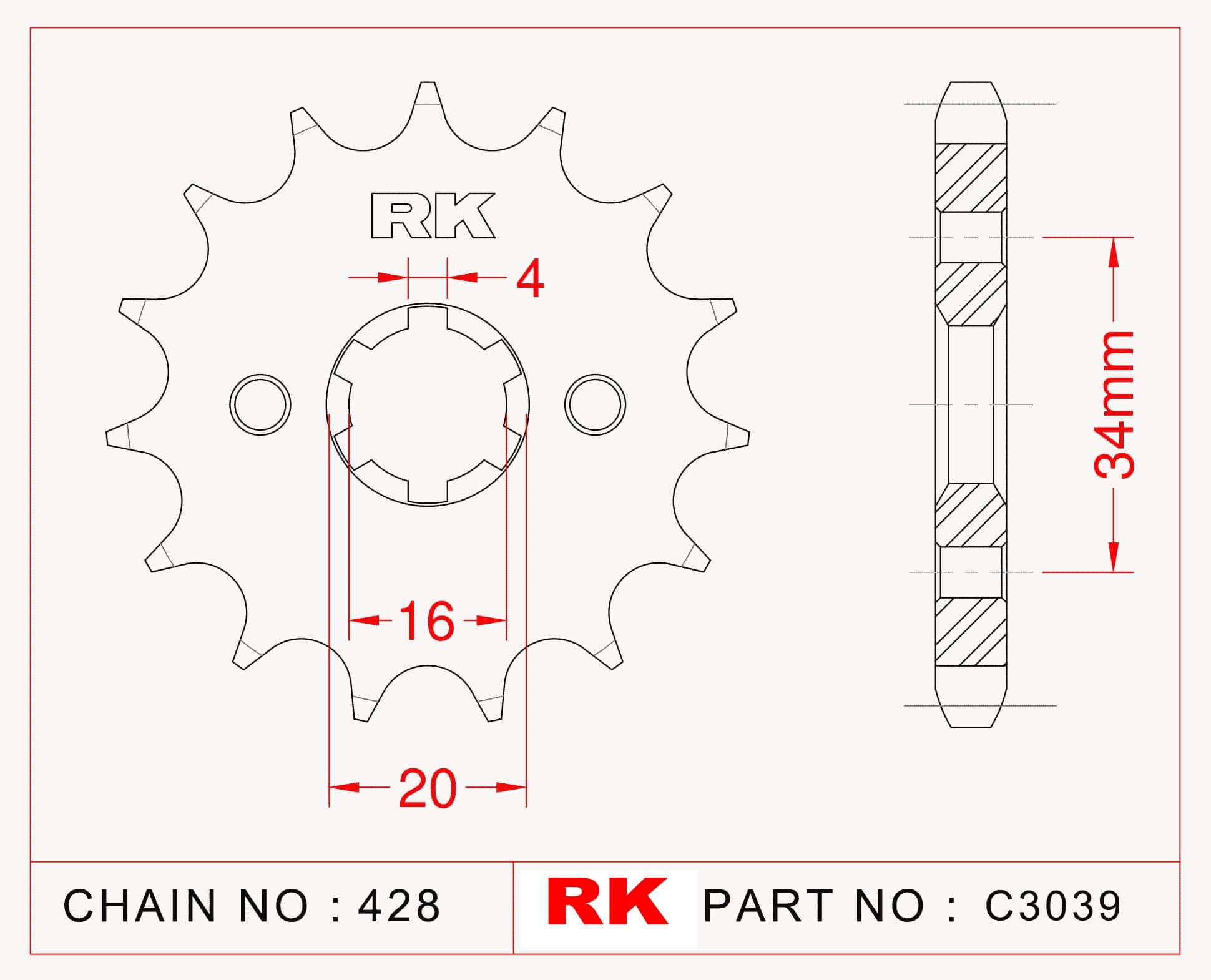 Yamaha XT 125 R RK Çelik Ön Dişli C3039-14