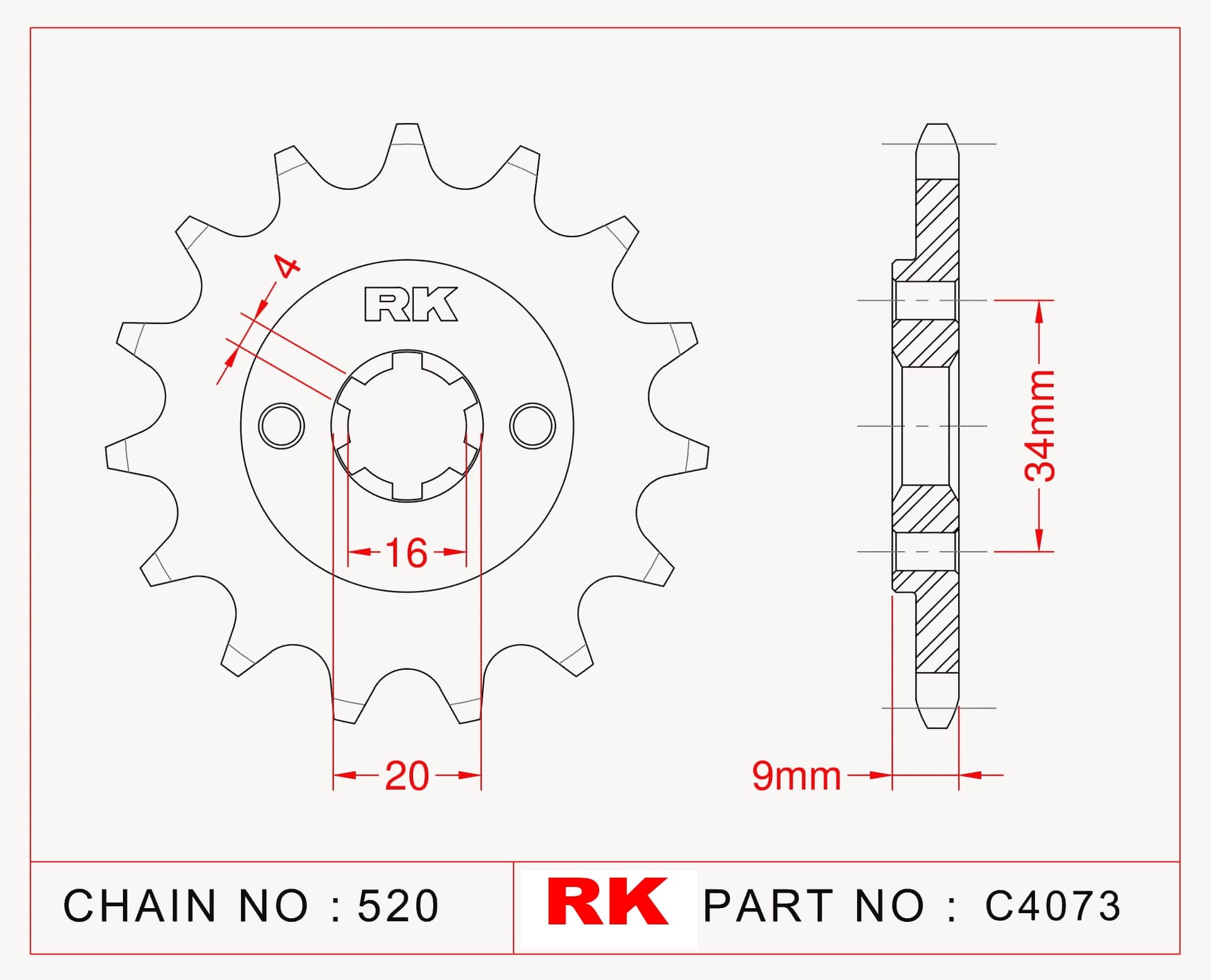Hyosung GV 250 EFI RK Çelik Ön Dişli C4073-14