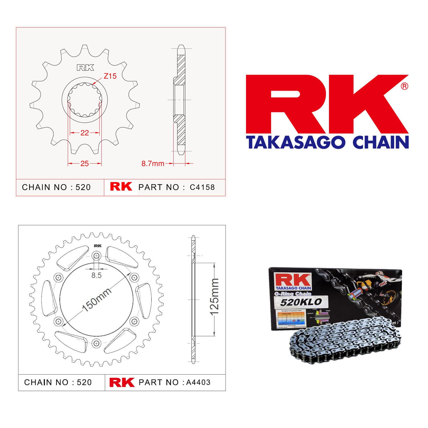 Ktm SX 125 Rk Zincir Dişli Set 520 KLO O-Ring 13/50T