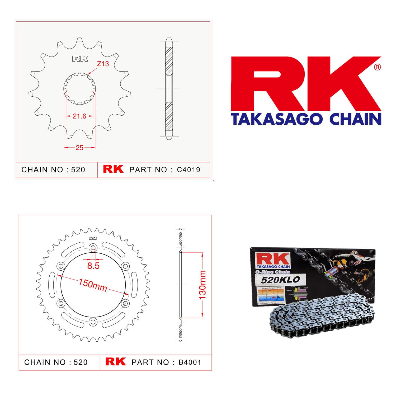 Yamaha WR 450 F Rk Zincir Dişli Set 520 KLO O-Ring 14/50T