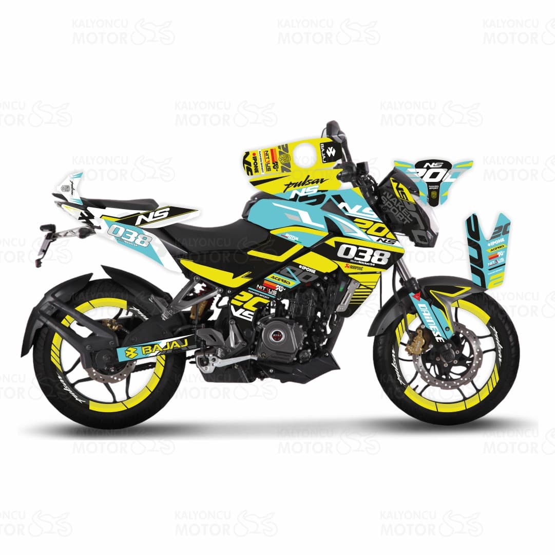 Bajaj Pulsar 200 NS Yellow Flou Design Sticker Set Turkuaz