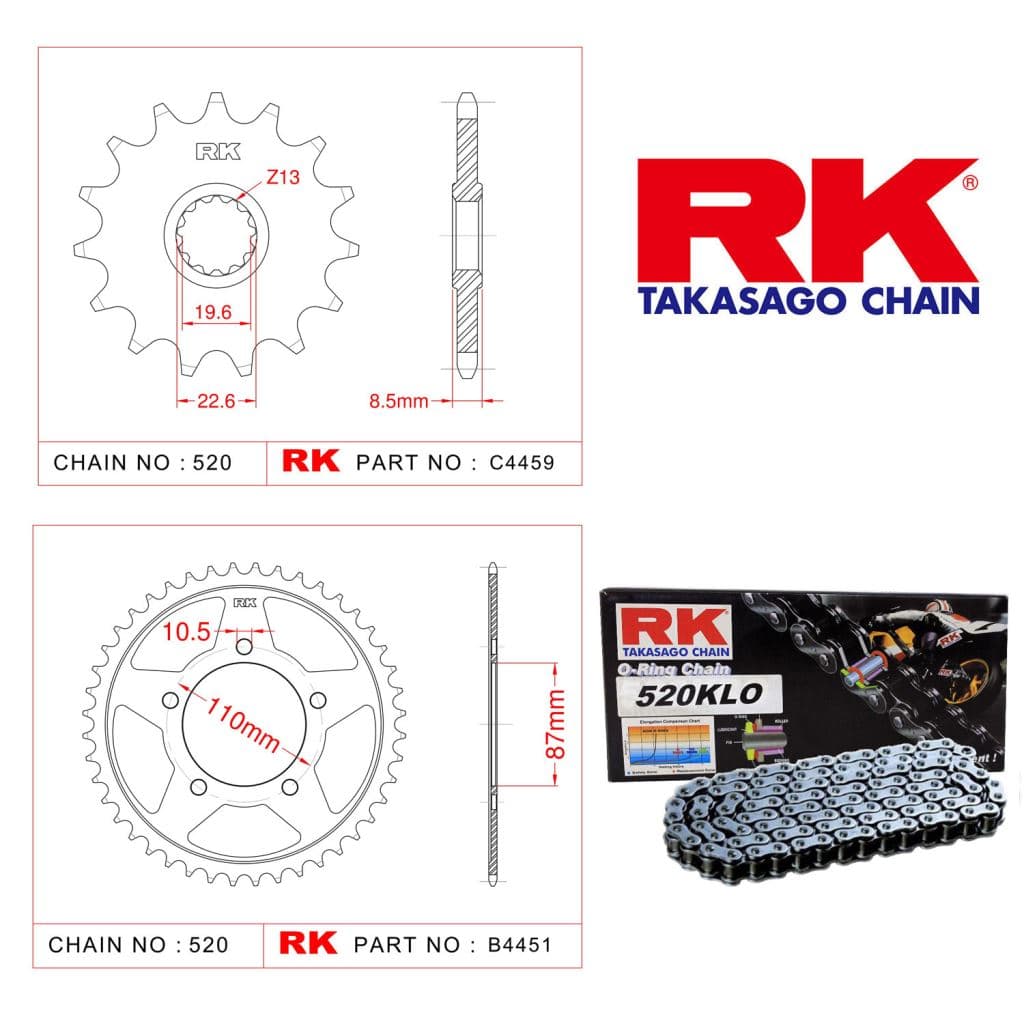 Suzuki DL 250 V-STROM Rk O-ring Zincir Dişli Set 520 KLO 116 L-14/47T