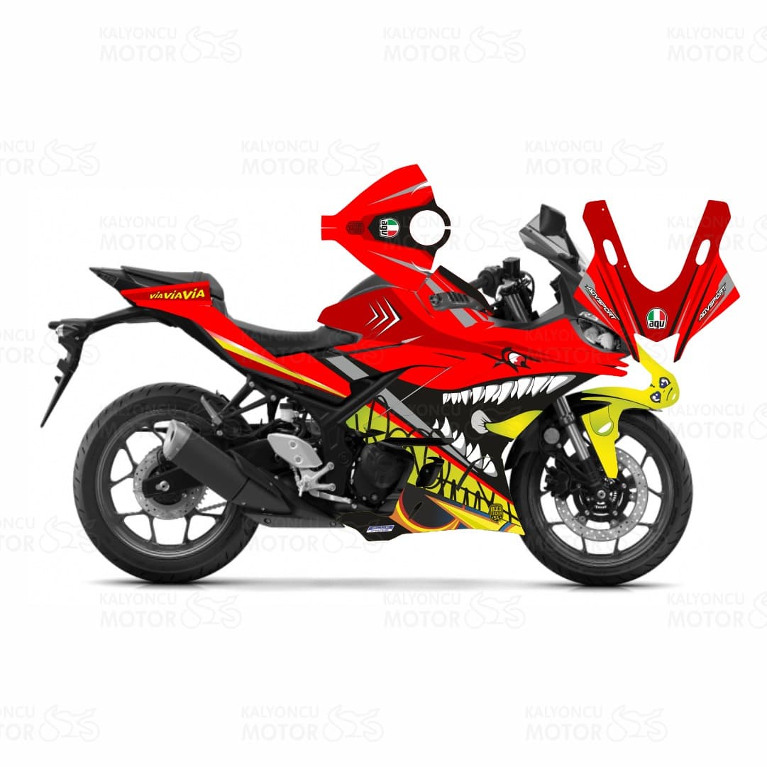 2019 Rossi Shark Design Kırmızı Sticker Set