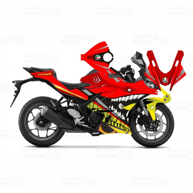 2019 Rossi Shark Design Kırmızı Sticker Set