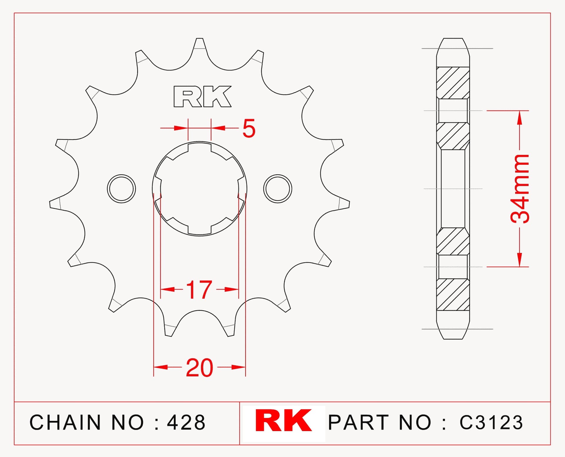 Honda CB 125 R  Ön RK Çelik Ön Dişli C3123-15