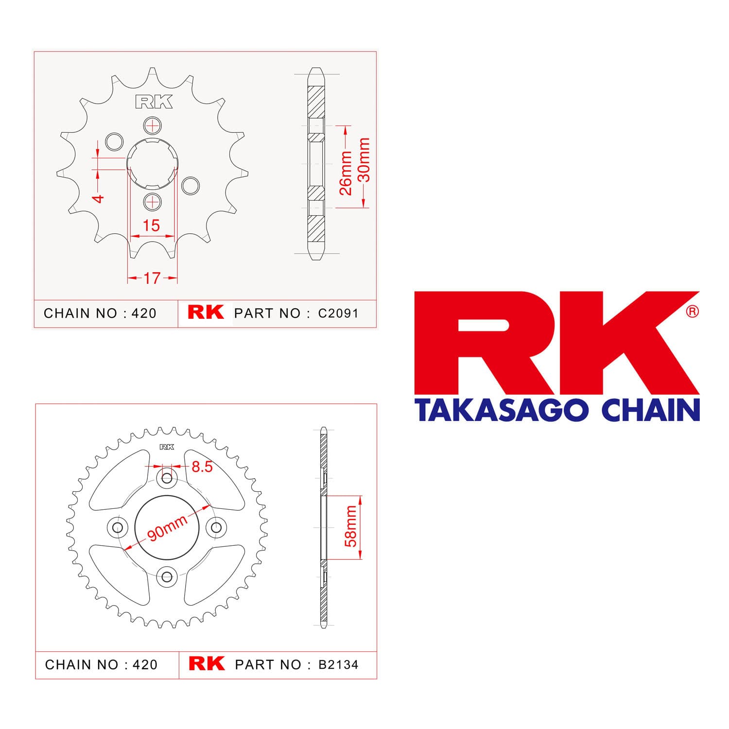 Honda MSX 125 Rk Ön Arka Dişli 420 - 15/34 T - görsel 2
