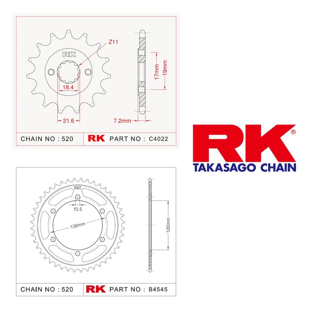 Honda CBR 250 R Rk Ön Arka Dişli 520 - 14/36 T