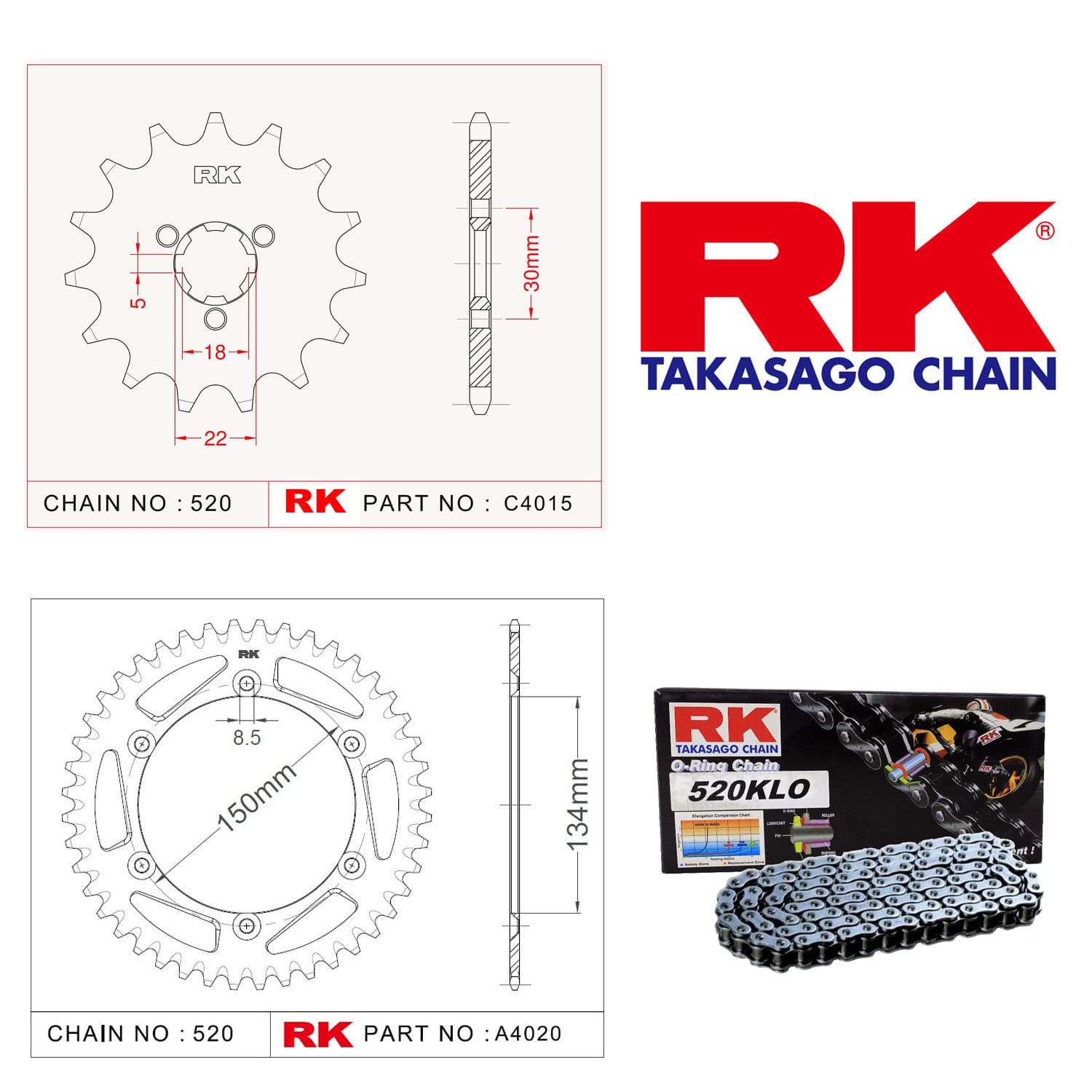 Kawasaki KX 125 Rk Zincir Dişli Set 520 KLO O-Ring 13/51T