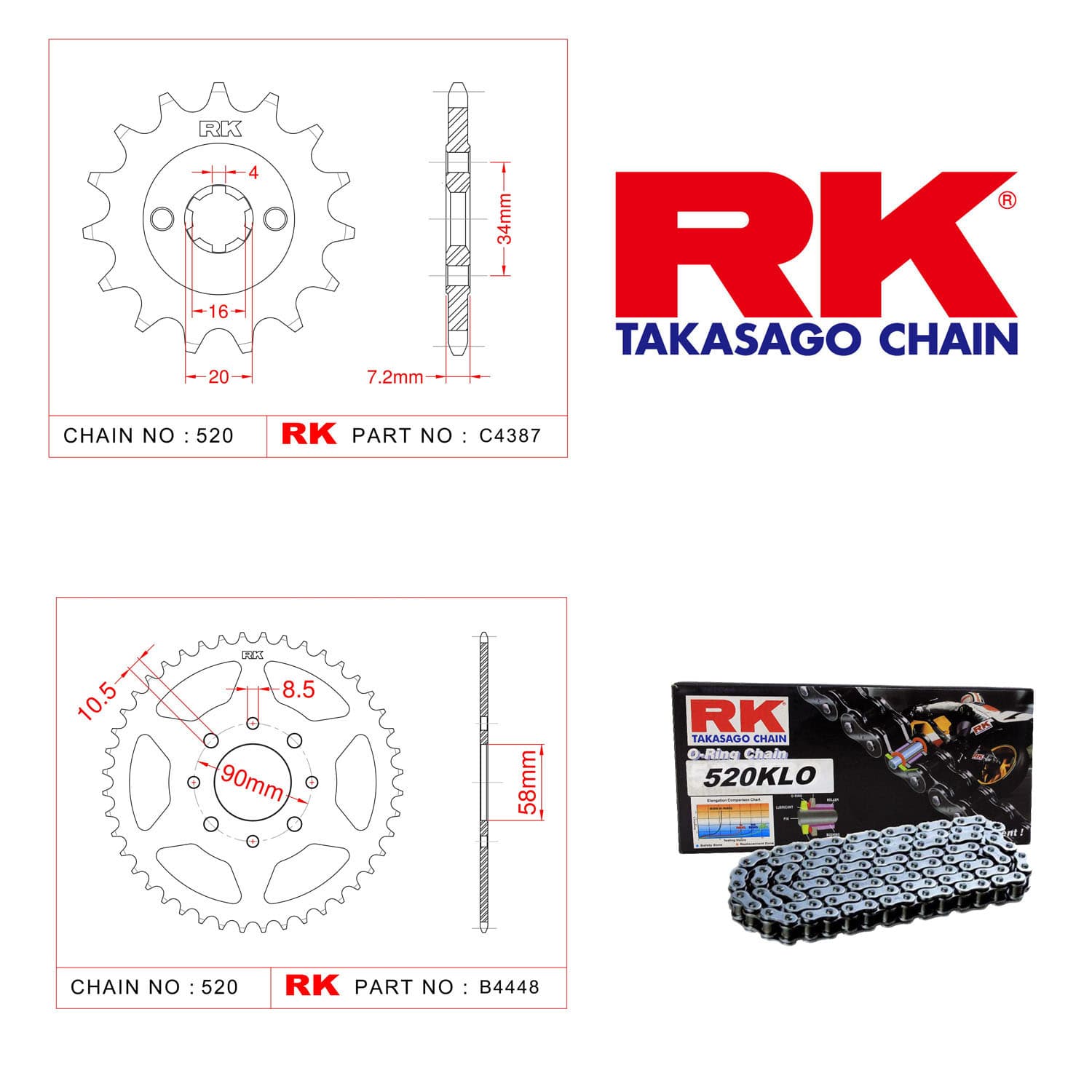 Ktm DUKE 125 Rk Zincir Dişli Set 520 KLO O-Ring 14/45T