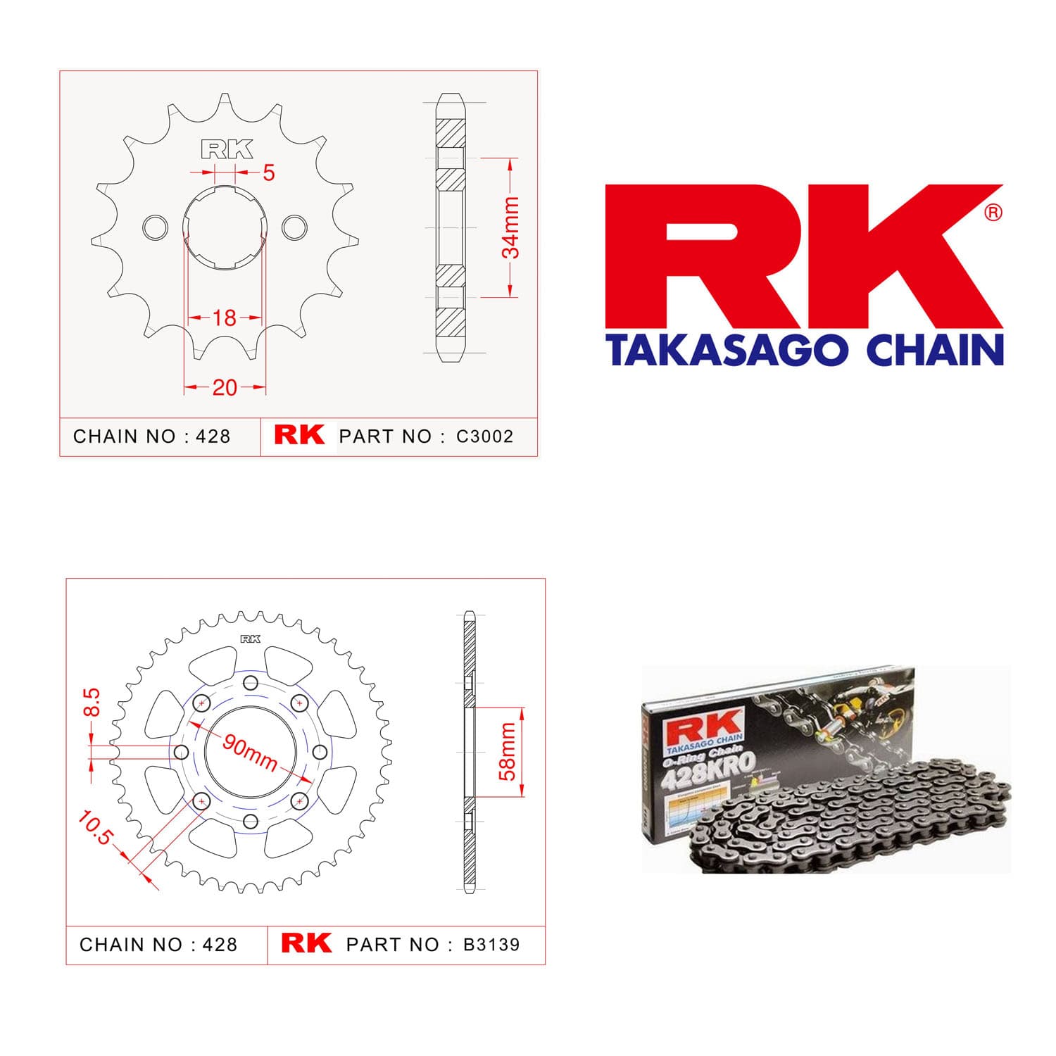 Kymco CK 125 PULSAR Rk O-ring Zincir Dişli Set 428 SO-16/39T