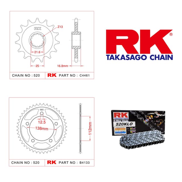 Honda CB 500 FA ABS Rk Zincir Dişli Set 520 KLO O-Ring 15/41T