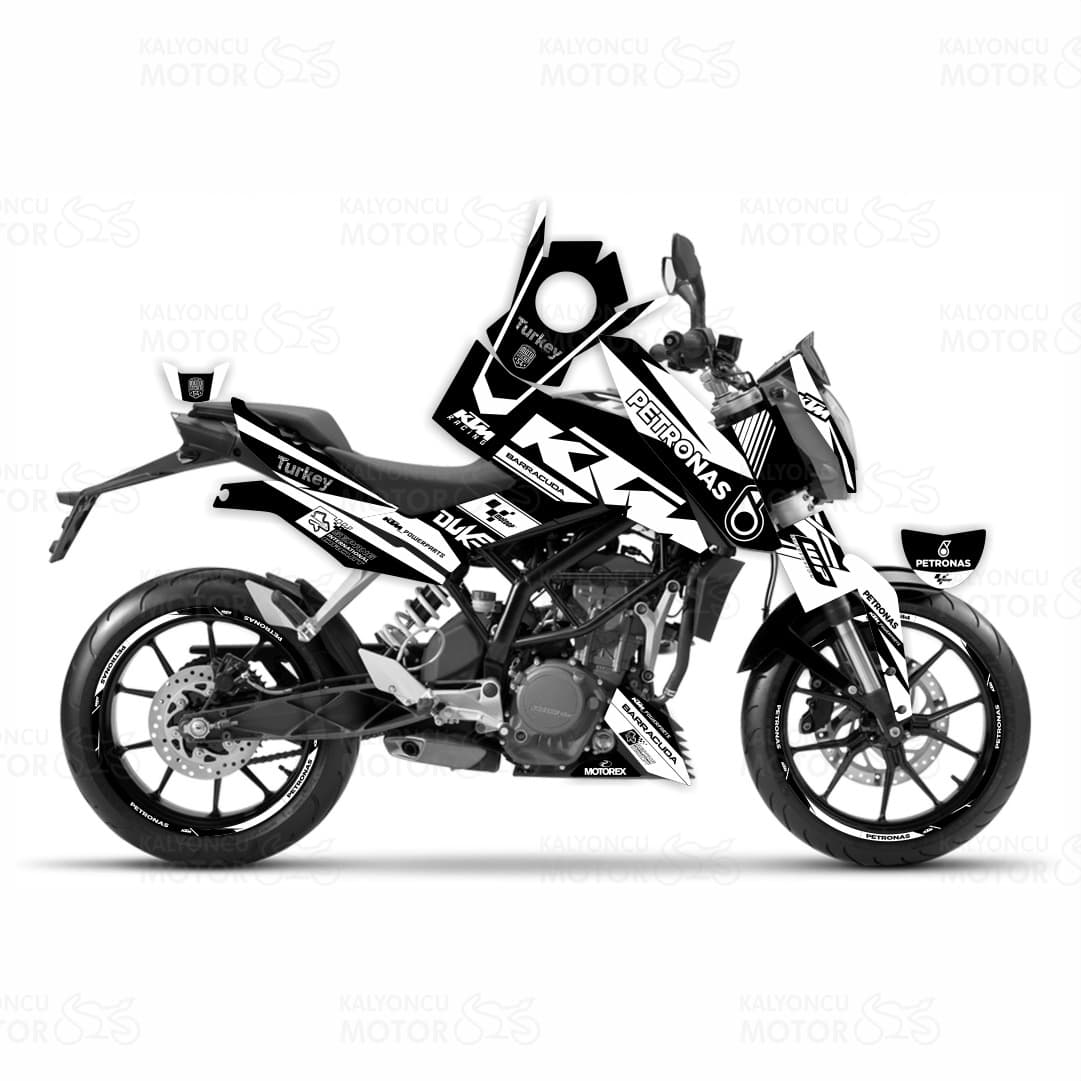 KTM Duke 250 Petronas Desing Sticker Set Siyah-Beyaz (2011-16)