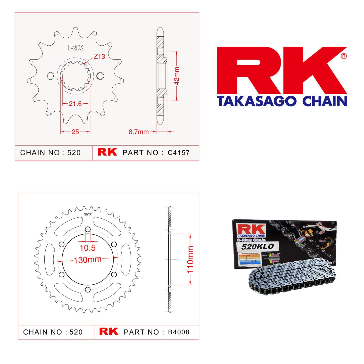 Kawasaki EX 250 R NINJA Rk Zincir Dişli Set 520 KLO O-Ring 14/43T