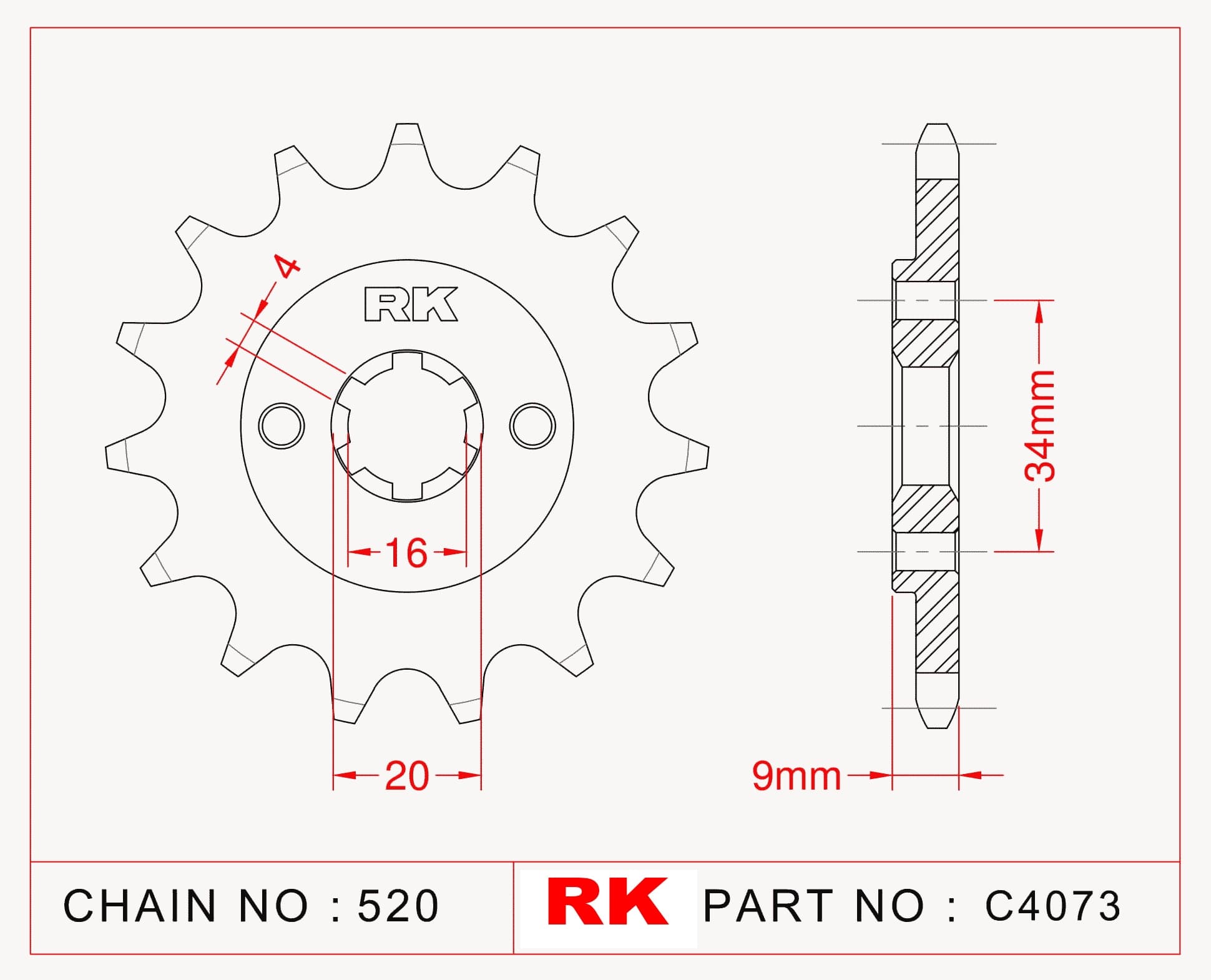 Hyosung GT 250 R EFI RK Çelik Ön Dişli C4073-14