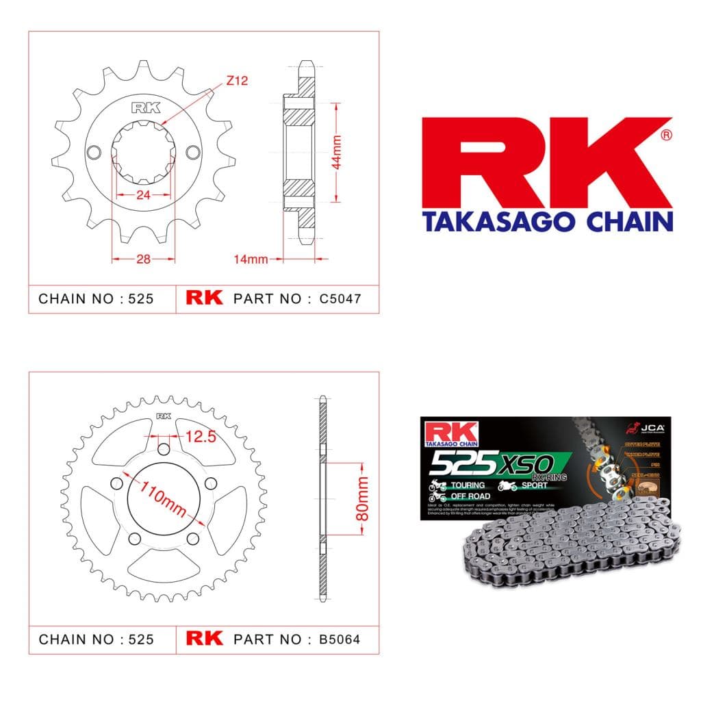 Honda XRV 750 AFRICA TWIN Rk X-ring Zincir Dişli Set 525 XSO-16/45T