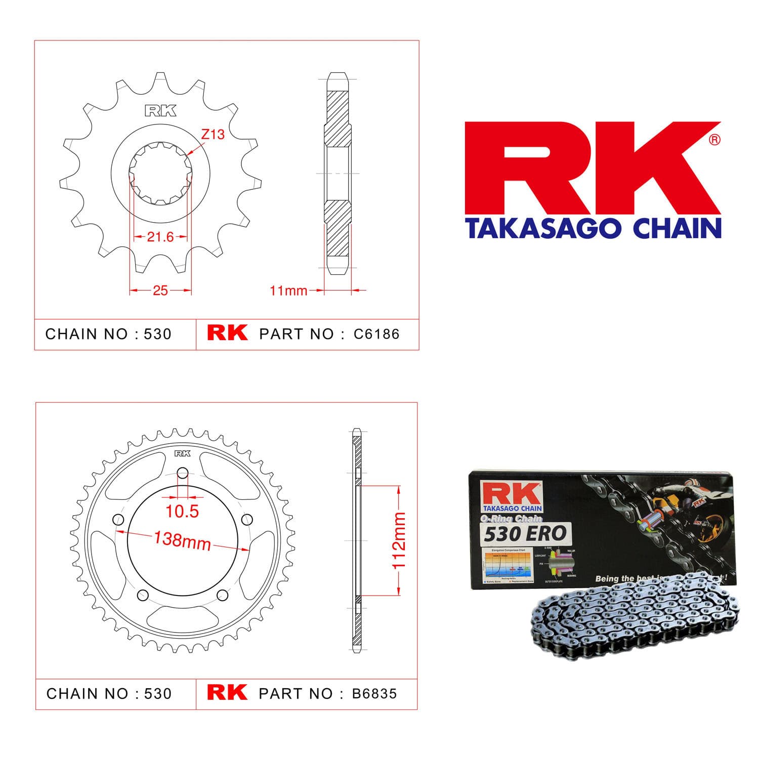 Yamaha YZF-R6 Rk Zincir Dişli Set 530 ERO O-Ring 16/48T
