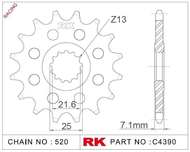 Kawasaki ZX-6 R NINJA RK Çelik Ön Dişli Racing C4390-16-2Q