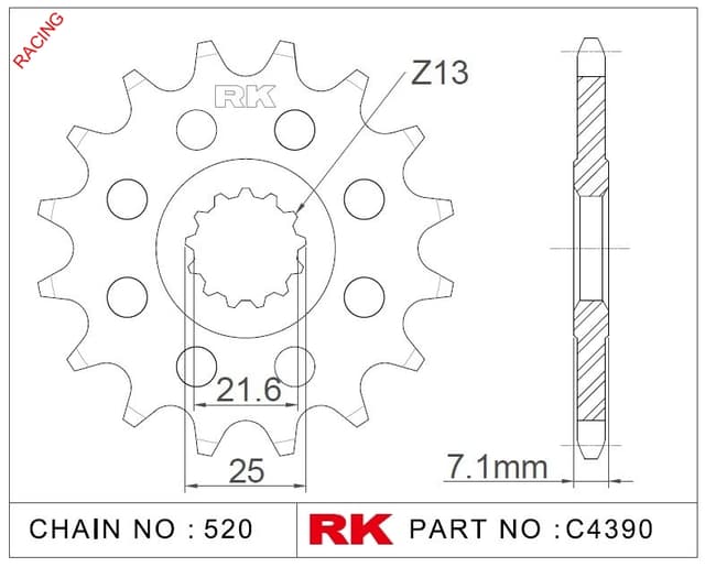 Kawasaki ZX-6 R NINJA RK Çelik Ön Dişli Racing C4390-16-2Q
