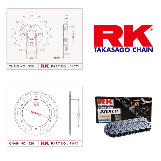 Hyosung GT 250 R EFI Rk Zincir Dişli Set 520 KLO O-Ring 14/46T