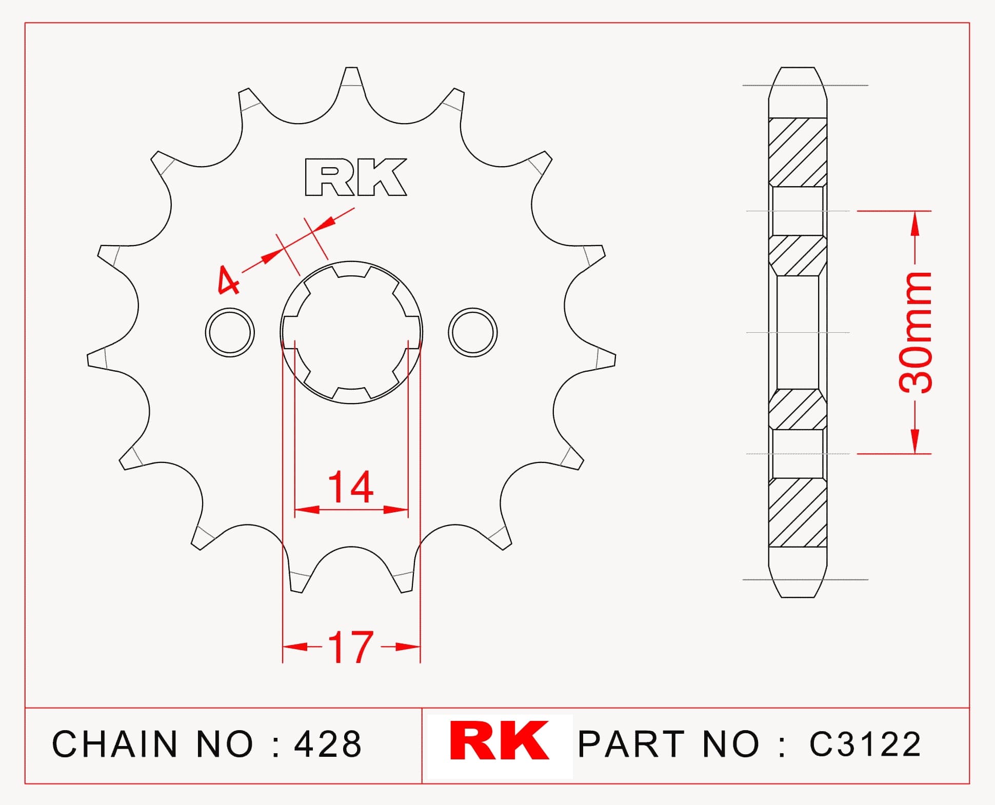 Kawasaki KLX 150 L RK Çelik Ön Dişli C3122-14