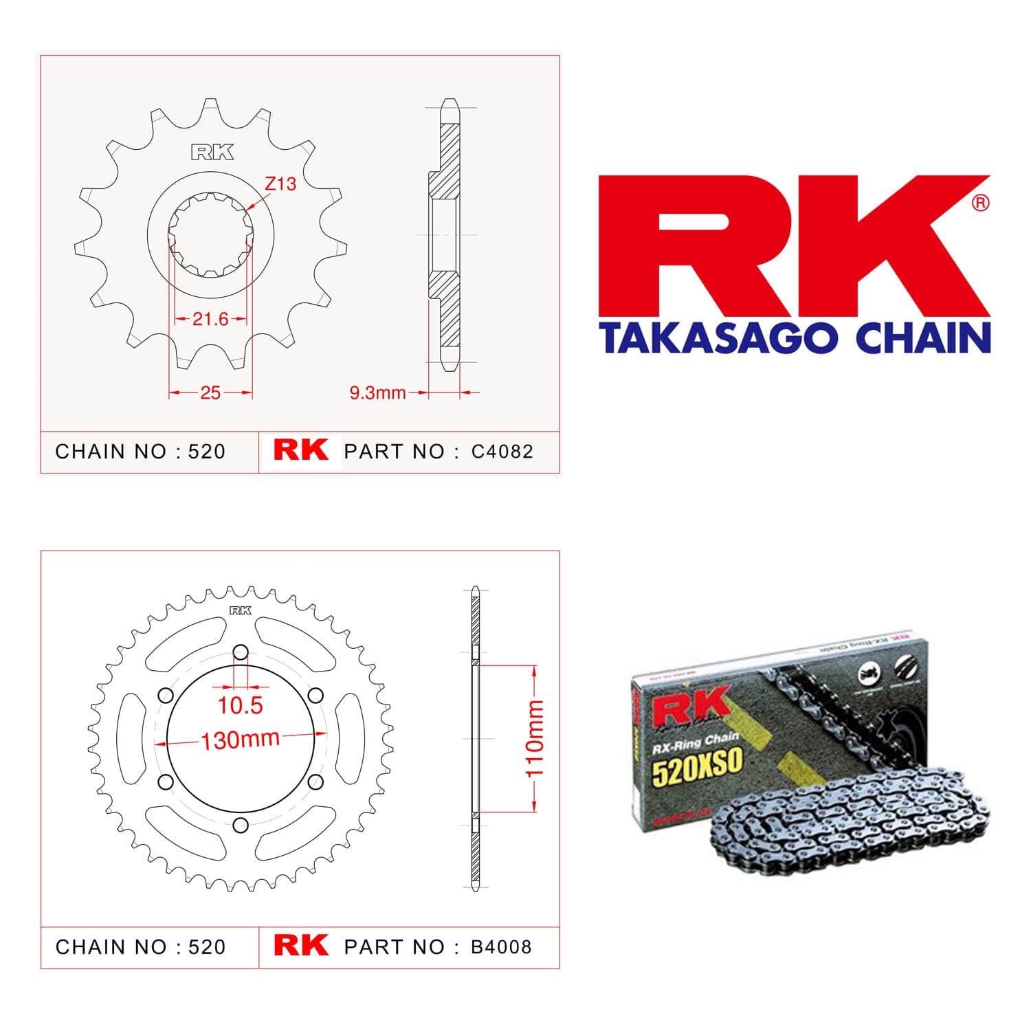 Kawasaki Z 250 SL Rk X-ring Zincir Dişli Set 520 XSO 14/42T - görsel 3