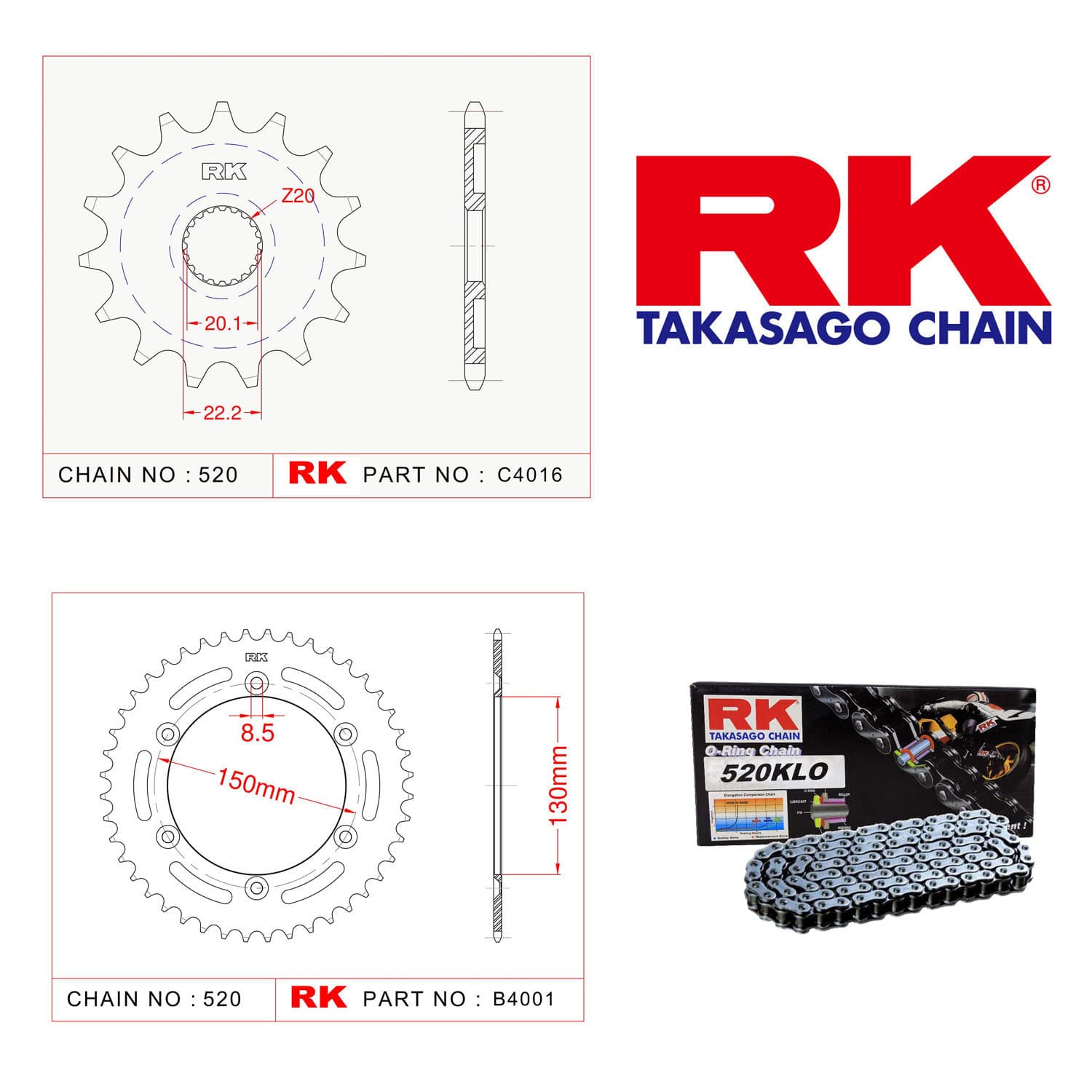 Yamaha WR 250 F Rk Zincir Dişli Set 520 KLO O-Ring 13/52T