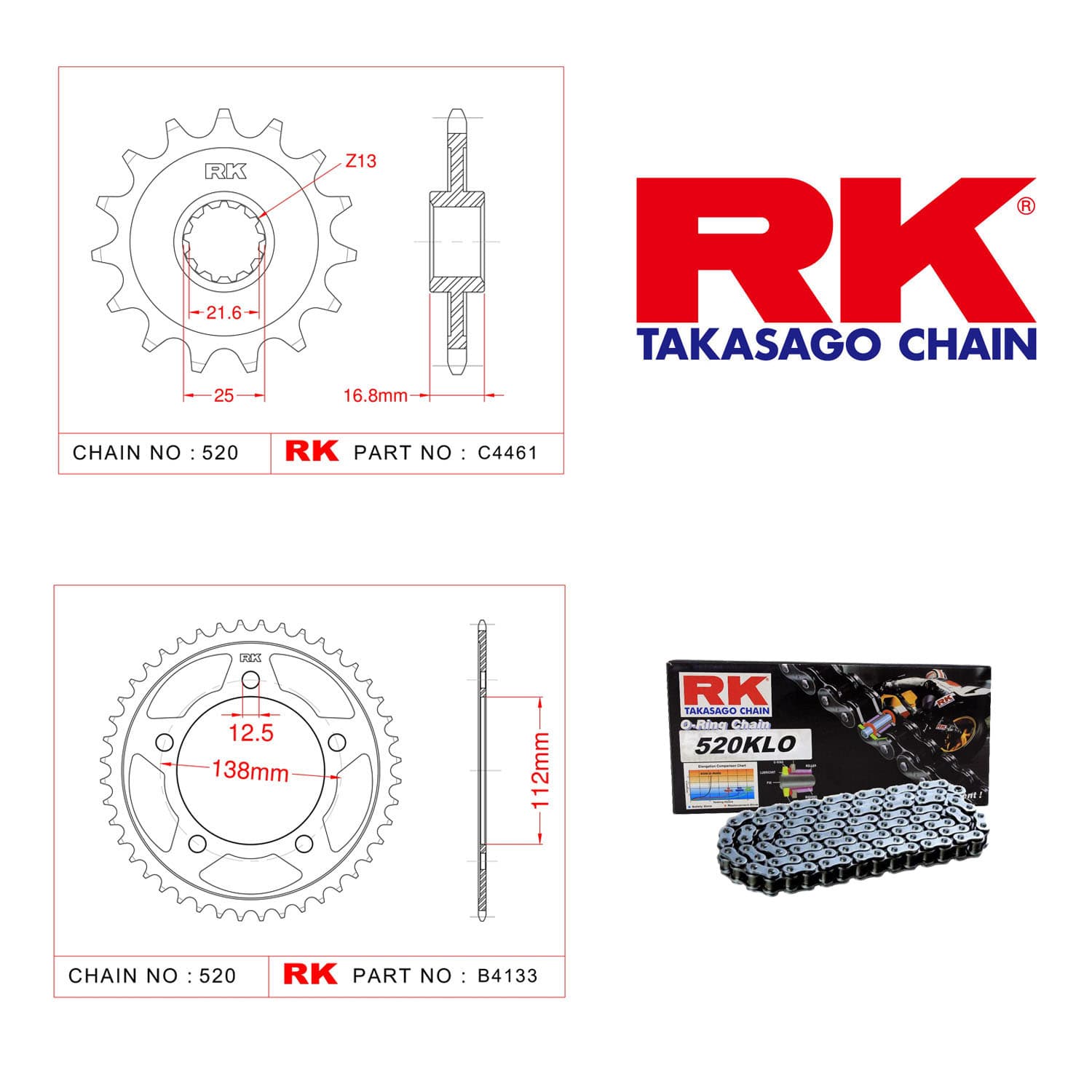 Honda CBR 500 R Rk Zincir Dişli Set 520 KLO O-Ring 15/41T