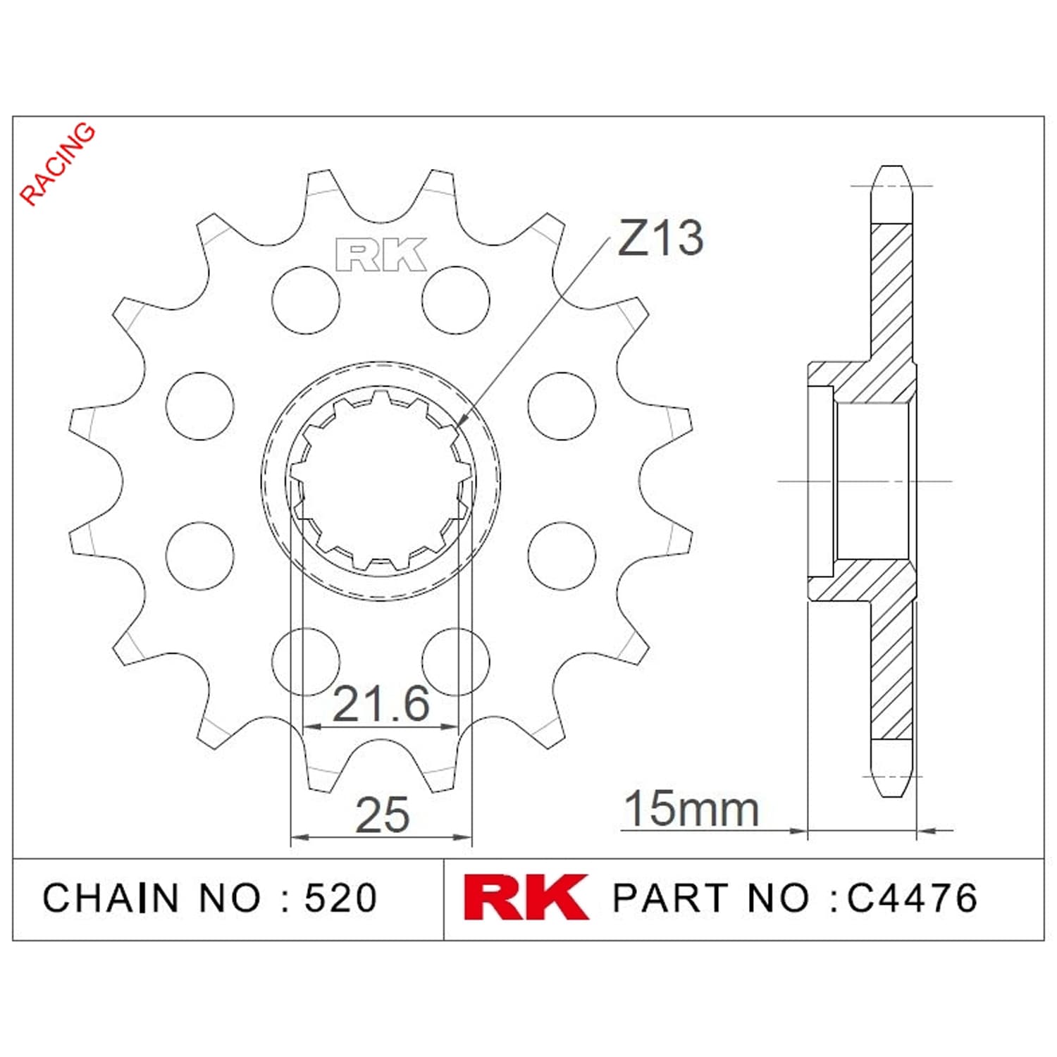 Kawasaki ZX-6 R NINJA RK Çelik Ön Dişli Racing C4476-15-2Q