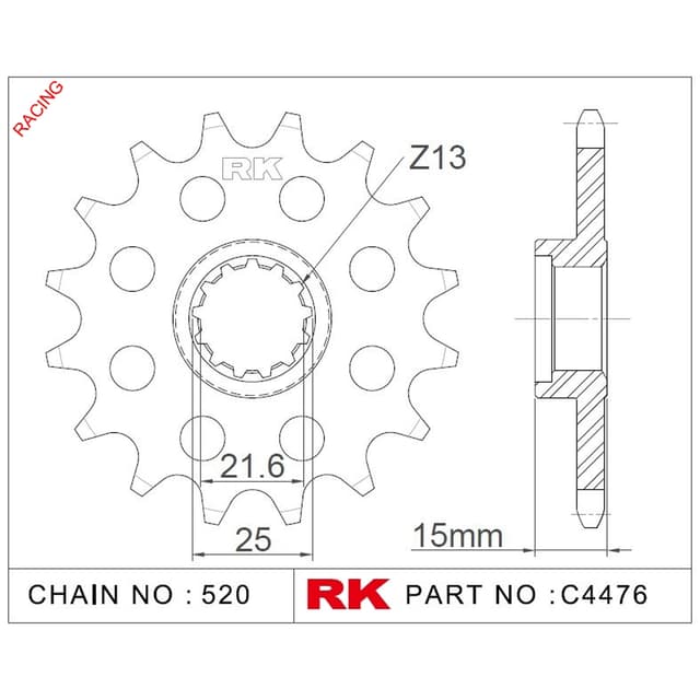 Kawasaki ZX-6 R NINJA RK Çelik Ön Dişli Racing C4476-15-2Q