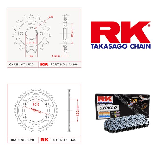 Kawasaki EN 500 Rk Zincir Dişli Set 520 KLO O-Ring 16/42T