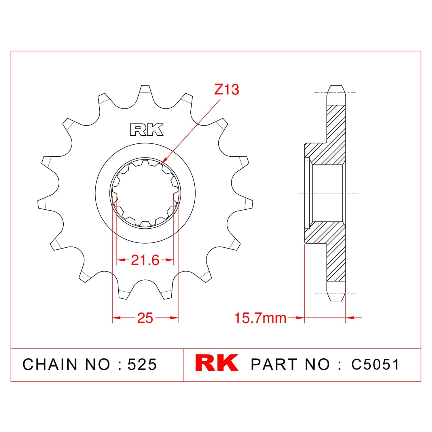 Kawasaki ZX-6 R RK Çelik Ön Dişli C5051-15