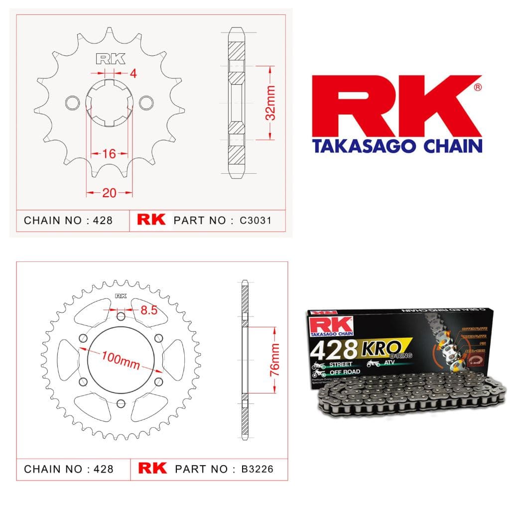 Yamaha YZF-R 125 Rk Zincir Dişli Set 428 KRO O-Ring 14/52T