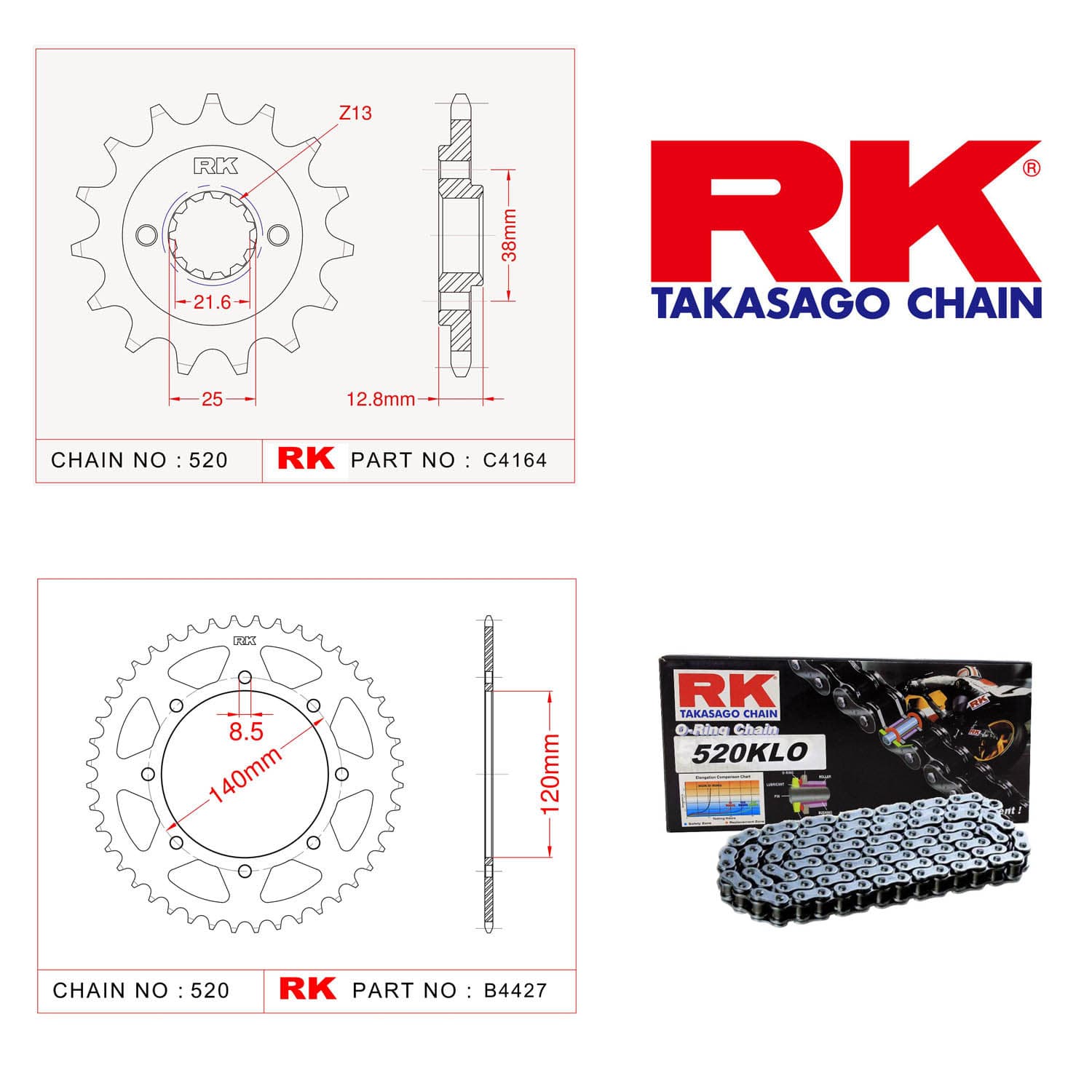 Kawasaki KLR 650 Rk Zincir Dişli Set 520 KLO O-Ring 15/42T