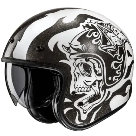 HJC V31 Flame MC5 Yarım Motosiklet Kaskı Siyah Beyaz