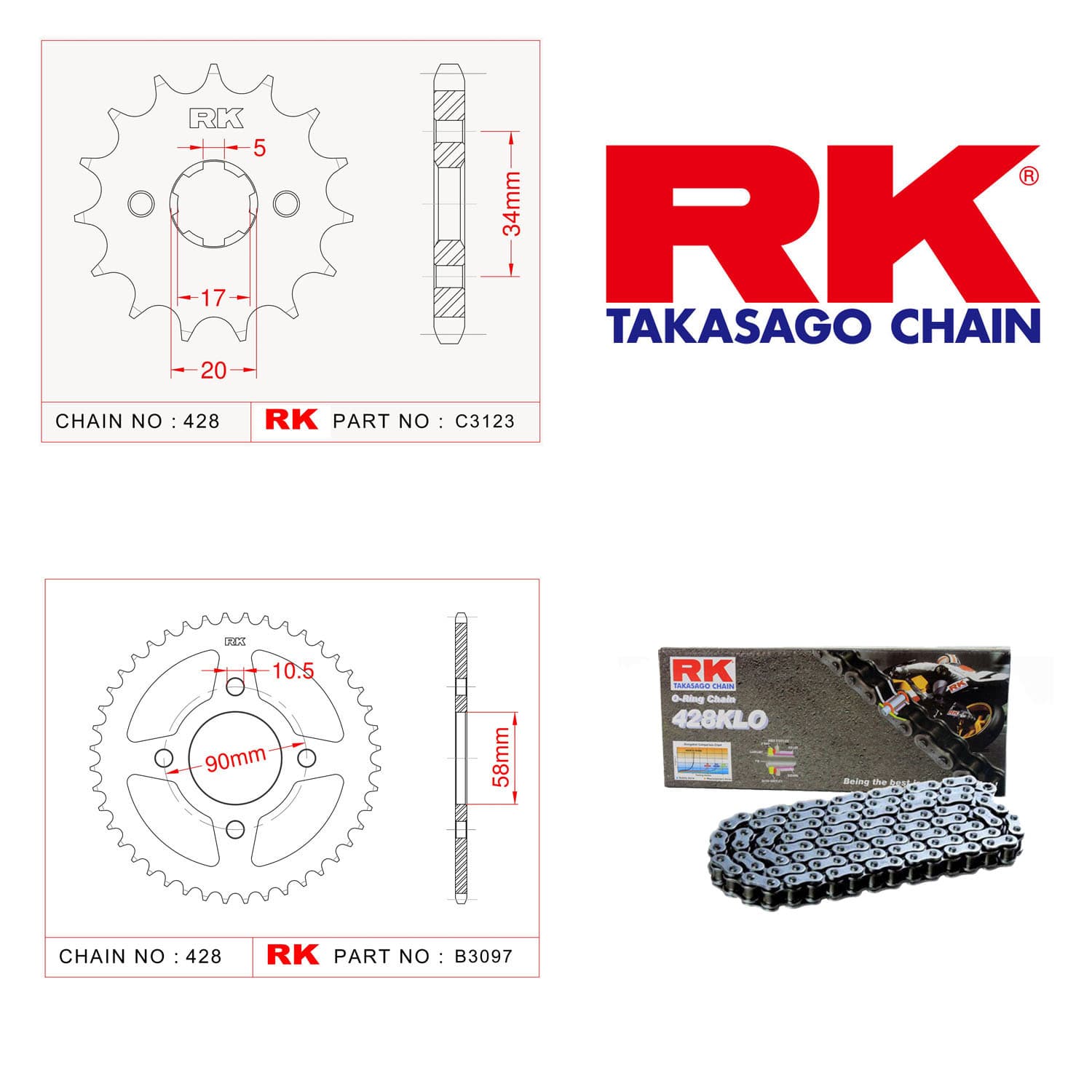 Honda CBR 125 R Rk Zincir Dişli Set 428 KLO O-Ring 15/44T