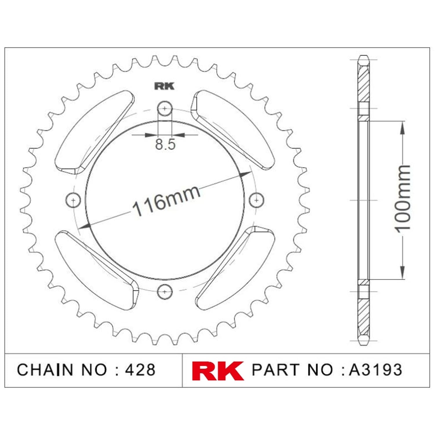 Kawasaki KX 85 RK Aluminyum Arka Dişli A3193-50-1A