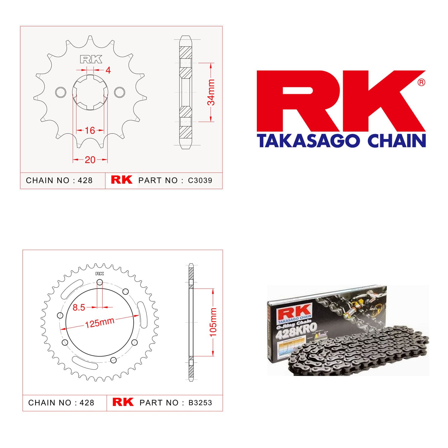 Yamaha XT 125 X Rk O-ring Zincir Dişli Set 428 SO-14/48T