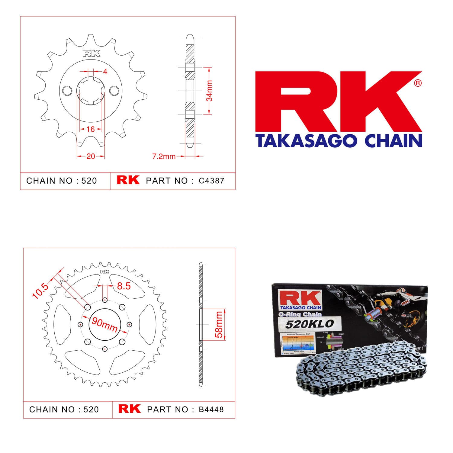 Ktm DUKE 200 Rk Zincir Dişli Set 520 KLO O-Ring 14/41T