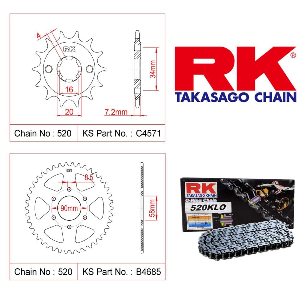 Bajaj PULSAR 200 NS Rk O-ring Zincir Dişli Set 520 KLO 108 L-14/40T
