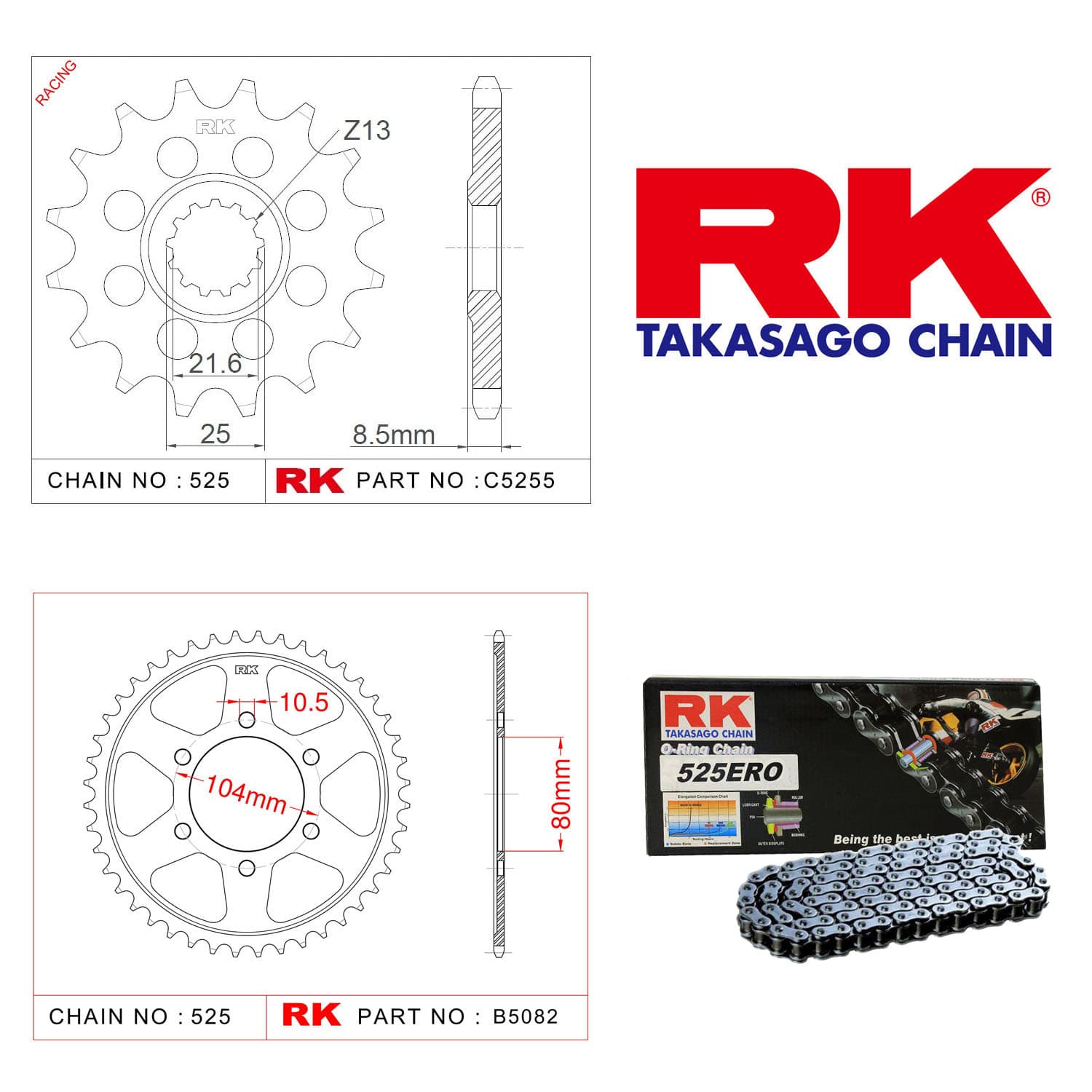 Kawasaki Z 900  Rk Zincir Dişli Set 525 ERO O-Ring 15/44T