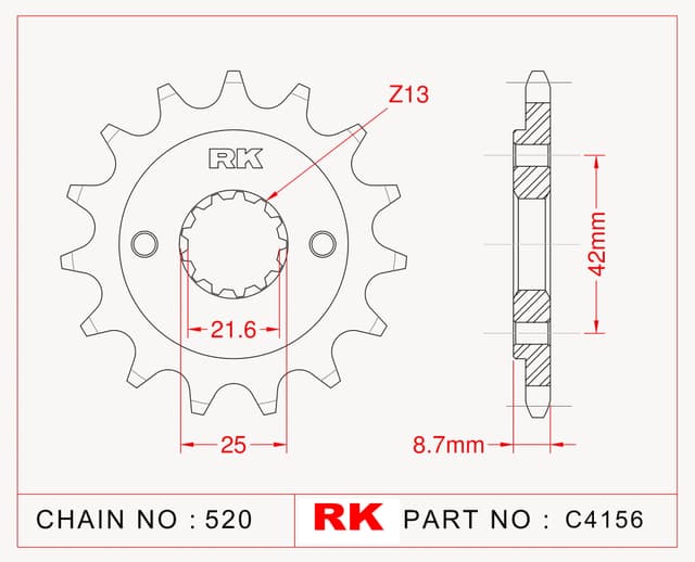 Kawasaki EN 500 RK Çelik Ön Dişli C4156-16