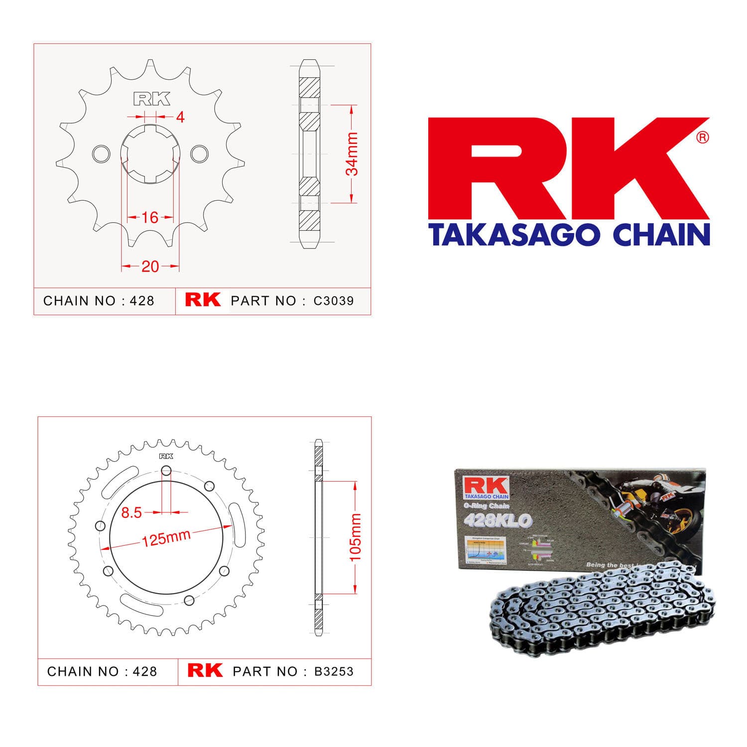 Yamaha XT 125 X Rk Zincir Dişli Set 428 KLO O-Ring 14/48T