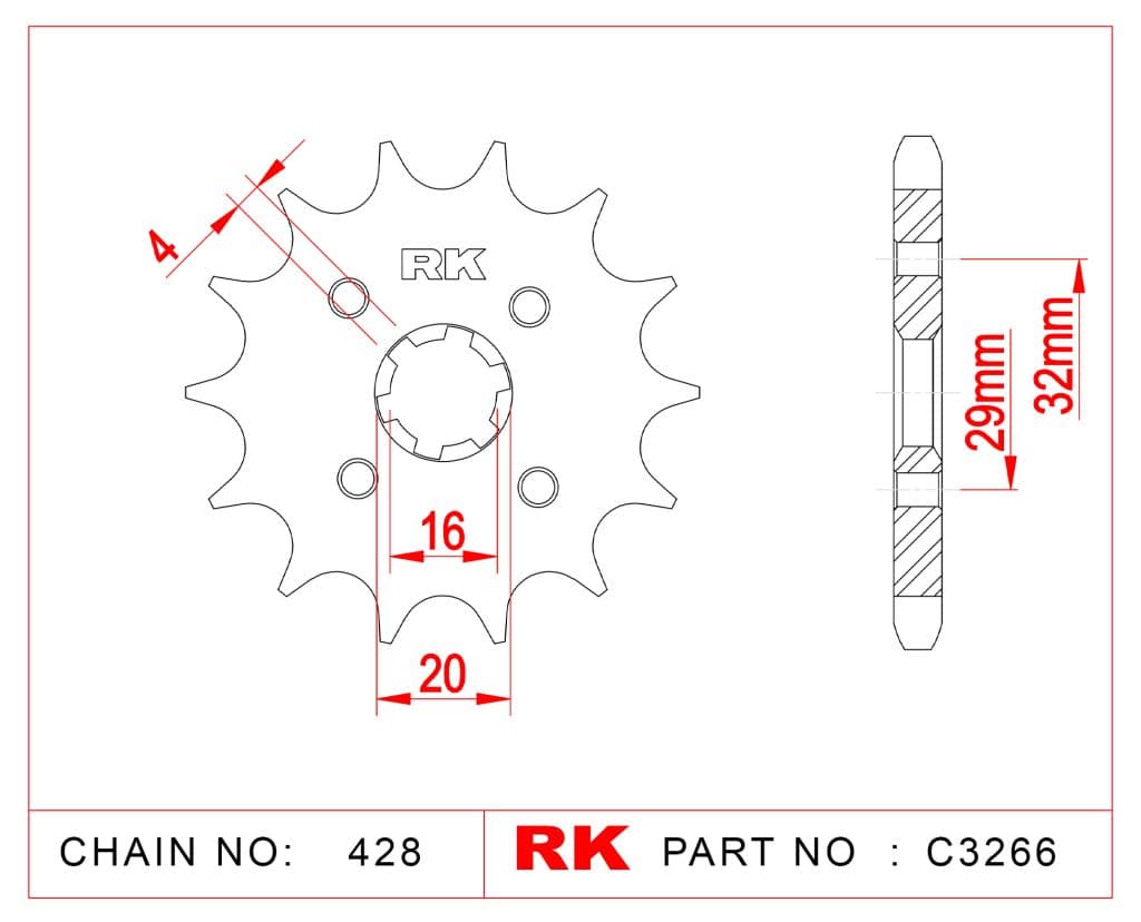 Suzuki GSX 125 R RK Çelik Ön Dişli C3266-14