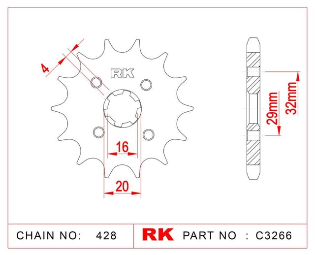 Suzuki GSX 125 R RK Çelik Ön Dişli C3266-14