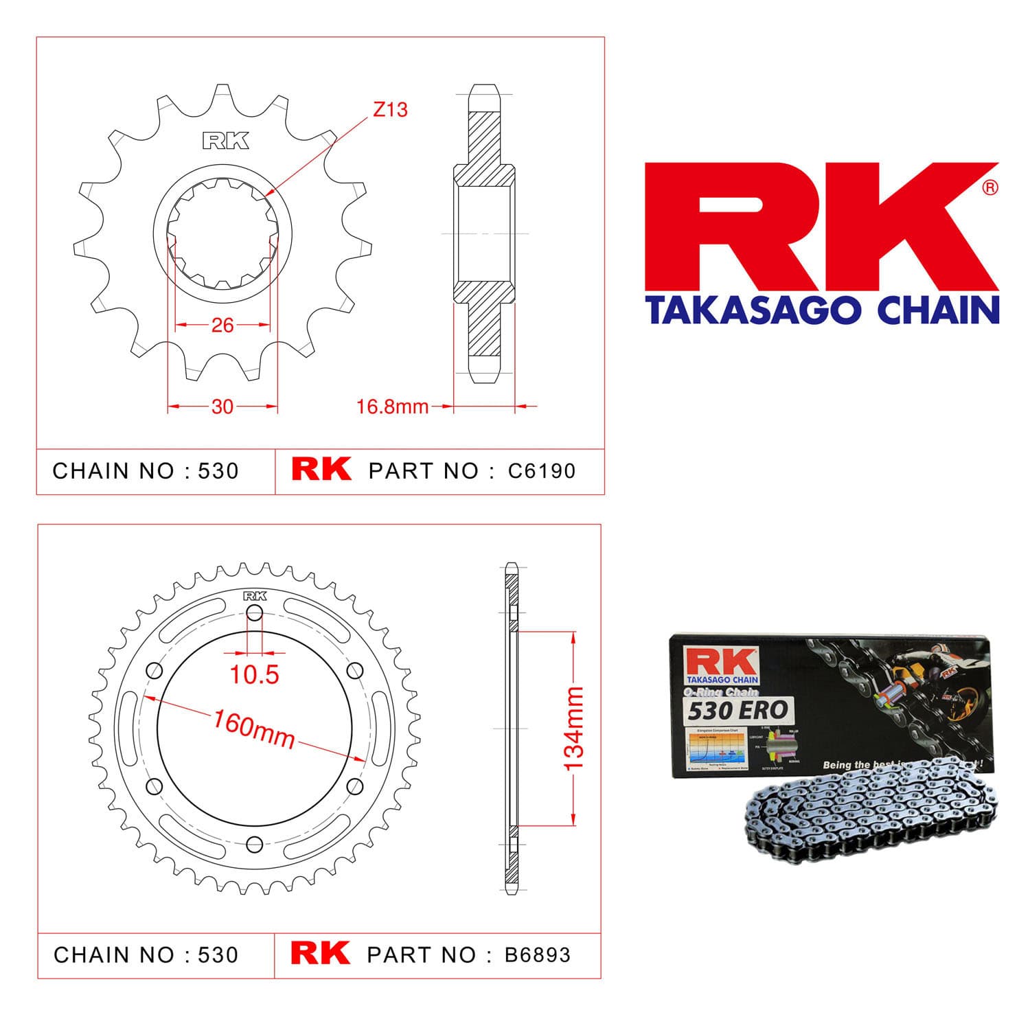 Honda CBR 954 RR Rk Zincir Dişli Set 530 ERO O-Ring 16/43T