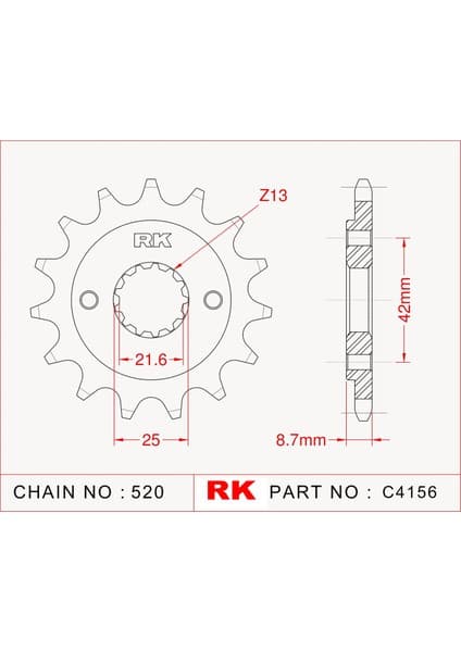 RK Kawasaki KLE 500 RK Çelik Ön Dişli C4156-16 (1991-1996)