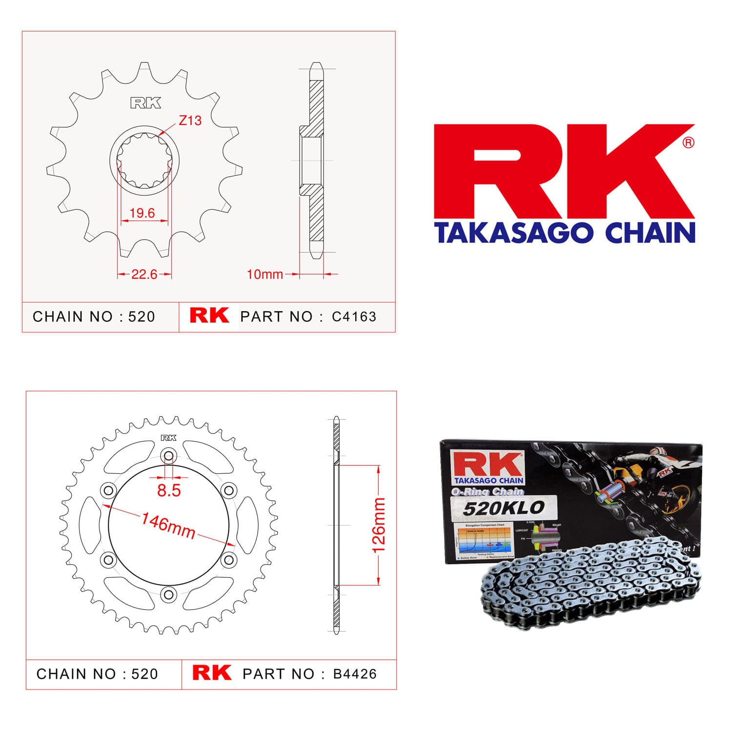 Suzuki DR-Z 400 SM Rk Zincir Dişli Set 520 KLO O-Ring 15/41T